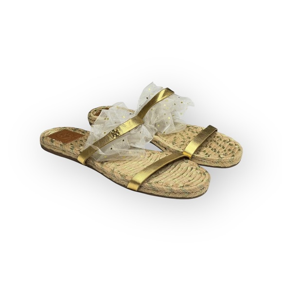 Tory Burch ✤ Two Band Flats Espadrilles Slides Jute Sandals ✤ Metallic Gold ✤ 8M - Picture 11 of 17